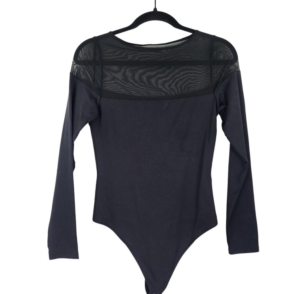 Abercrombie & Fitch Black Bodysuit Sheer Upper Long Sleeve Top Women's Small
